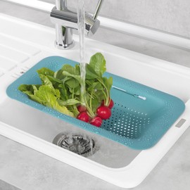 Minicoco 2Pcs Sink Strainer Basket Extendable, Multifunctional Drain Basket Vegetable Fruit Washer, Drain Cooked Pasta, Tableware Pasta Drain Basket (Green)