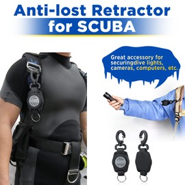 Owekfifv Scuba Gear Retractor, 43'' Stainless Steel Retractable Cord Medium Gear Keeper Tether with Lock, Swiveling Snap Clip and Split Ring for Diving Flashlights, Gauges, and Cameras