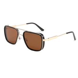 FEISEDY Retro 70s Sunglasses Men Women 80s Square Steampunk Glasses with Metal Frame & UV400 Protection B0114, brown