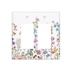Rustic Wild Floral Vintage Watercolor Flower Double Rocker Light Switch Cover 2 Gang Wall Plate Covers Decorative Electrical GFCI Outlet Plates for Home Bathroom Kitchen Decor