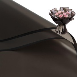 20 Pcs Black Border Wrapping Paper for Valentine's Day Bouquet, Waterproof Floral Gift Packaging Paper 23x23Inch for DIY Crafts and Flower Shops (Black)