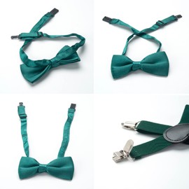 RSXING Kids Braces Bow Tie Set - Adjustable Suspenders Bowtie set, Elastic Y-Shape Suspenders With The Classic Bow Tie for Boys & Girls by (Dark green)