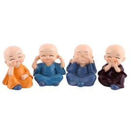 4 Monks Decoration, Smile Cute Little Monk Statues Miniature Figurines Wealth Lucky Figurine Showpiece Home Office Buddha Decor Gift for Wall Shelf Table Desktop Car Dashboard Display Decoration