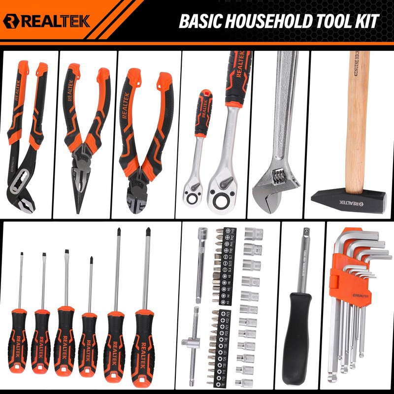 REALTEK 100 Piece Mechanic Tool Set, Car Tool Kit, Cr-V