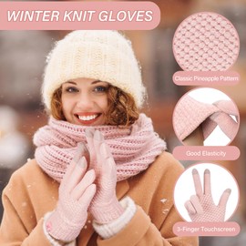 Bequemer Laden Chenille Touchscreen Gloves Women's Winter Warm Winter Gloves Knitted Gloves with Elastic Cuff Women Gift, pink
