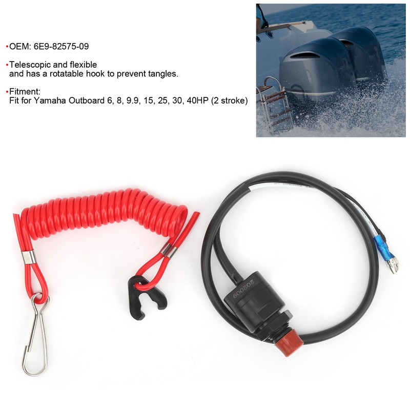 Emergency Stop Switch Safety Tether 6E9-82575-09 Fit for Yamaha Outboard