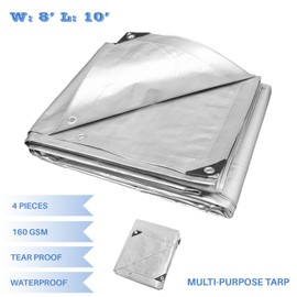 E&K Sunrise 8' x 10' Finished Size General Multi-Purpose Tarpaulin 10-mil Poly Tarp - Silver - Set of 4