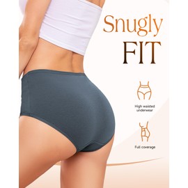 RUIXUE 5 Pack Womens High Waisted Underwear Full Coverage Ladies Panties Soft Breathable Cotton Stretch Solid Color Briefs for Female Teens Girls