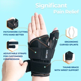 CURECARE Thumb Brace Left and Right, Reversible Thumb Splint for Day and Night Support, Breathable Thumb Brace for Arthritis, Tendonitis (Black)