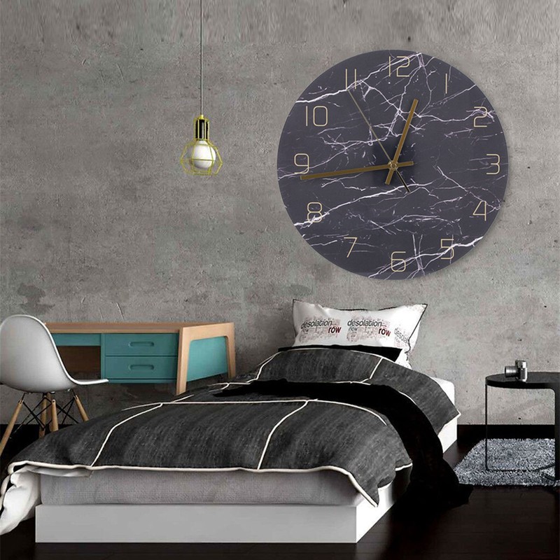 Wall Clock Nordic Decorative Marble Printing Mute Round Hanging Clock