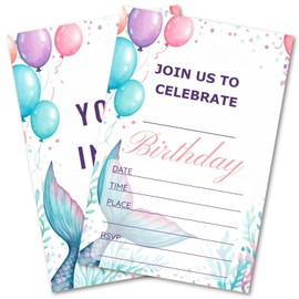 WENFLY Birthday Party Invitations Ocean Card Kit - 25 Pcs 4x6 Inch Dreamy Sweet Colorful Balloons for Girl Teens Kids