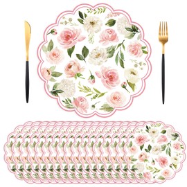 SMUAENSS 50 PCS Floral Paper Placemats, Pink Roses Flower Paper Placemats Disposable, 13.5" Spring Summer Table Mats for Wedding Birthday Anniversary Home Party Supplies Banquet Table Settings