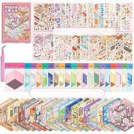20 Sets 3D Sticker Scene with Material Book,Rich Collection of 3D Space Stickers and Storage Spiral Notebook,Room Stickeer Book for Adults Kids DIY 3D House Stickers Set for Adults