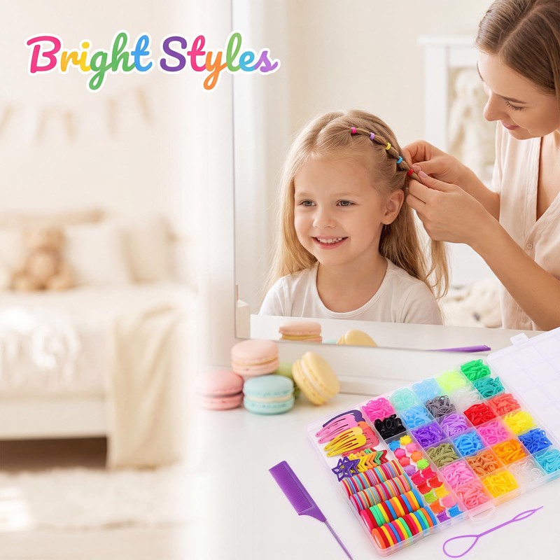 2065 Pcs Hair Ties Set with Tools & Clips, Colorful