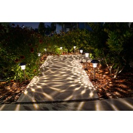 Morvat LED Solar Powered Outdoor Landscape Path Lights with Stainless Steel & Glass Lens, Up to 8 Hours Lighting for Garden Lawn Yard Walkway & Pathway, Waterproof, Dusk to Dawn, Warm Light, 8 Pack