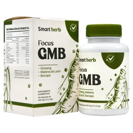 Smart Herb Focus GMB, Suplemento con Ginseng, Melena de León y Bacopa, 30 Cápsulas de 500mg