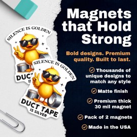 Funny Duck Magnets Magnet - Duct Tape Humor Magnets - Fun Home Decor - 2 Pack - 5 Inches - Made in USA - PLDFMAG11579