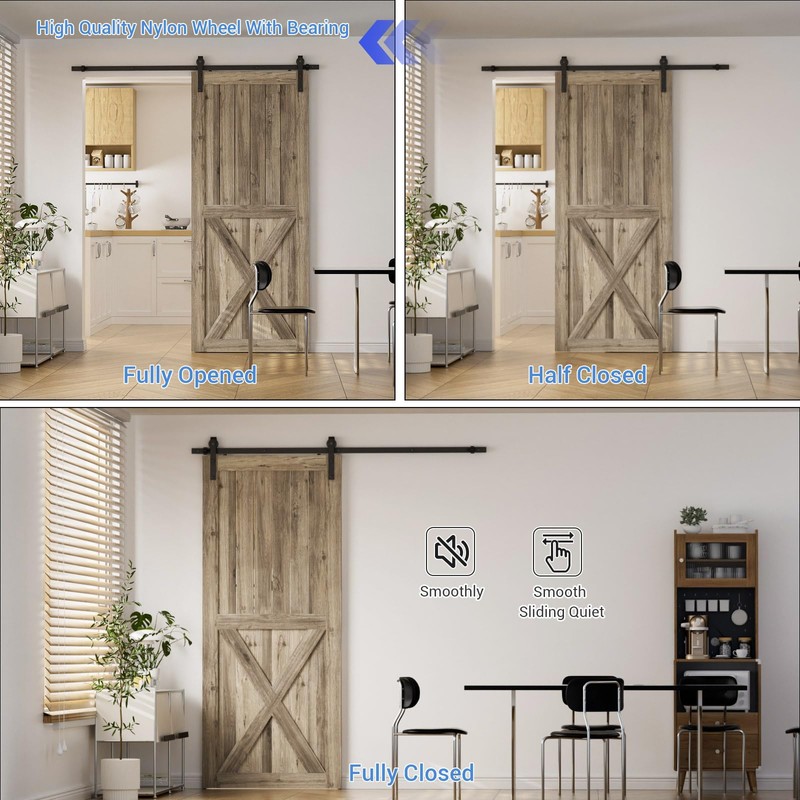 CCJH 9FT Single Sliding Barn Door Hardware Kit Black Basic
