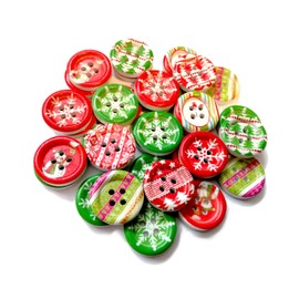 18mm Wooden Christmas Buttons - Snowflake/Tree Xmas Patterns (Pack of 25) Beautiful Festive Designs Include: Trees, Snowflakes, Snowmen and Xmas Patterns in Lots of Reds, Greens and White Colours.