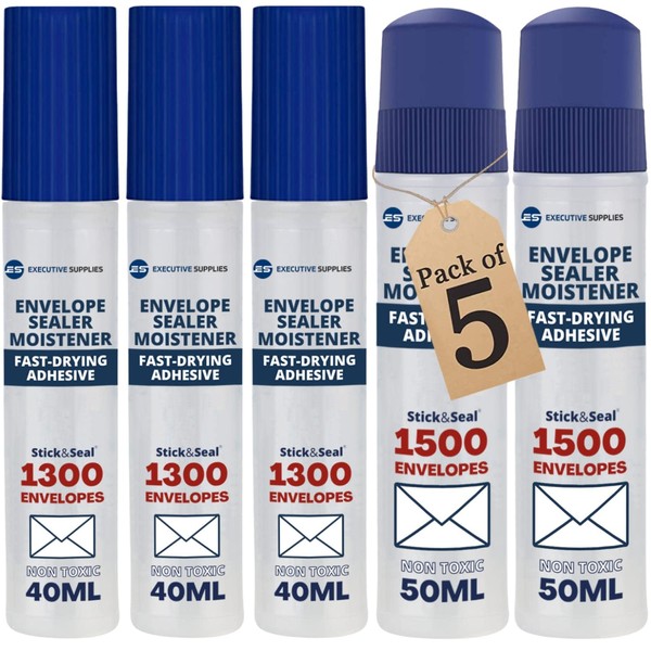 Envelope Moistener Sealer with Adhesive,dab n Seal, Stamp and Letter Glue licker, Fast Drying, Non Toxic,Ideal for envelopes,Stamps,Letters. Seals Upto 6900 Units, 5 Pack, by Executive Supplies
