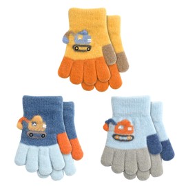 QKURT 3 Pairs Kids Magic Gloves, Winter Knit Gloves Children Mitten Stretchy Full Finger Thermal Gloves Birthday Christmas Gloves for 1-4 Years Old Boys Girls