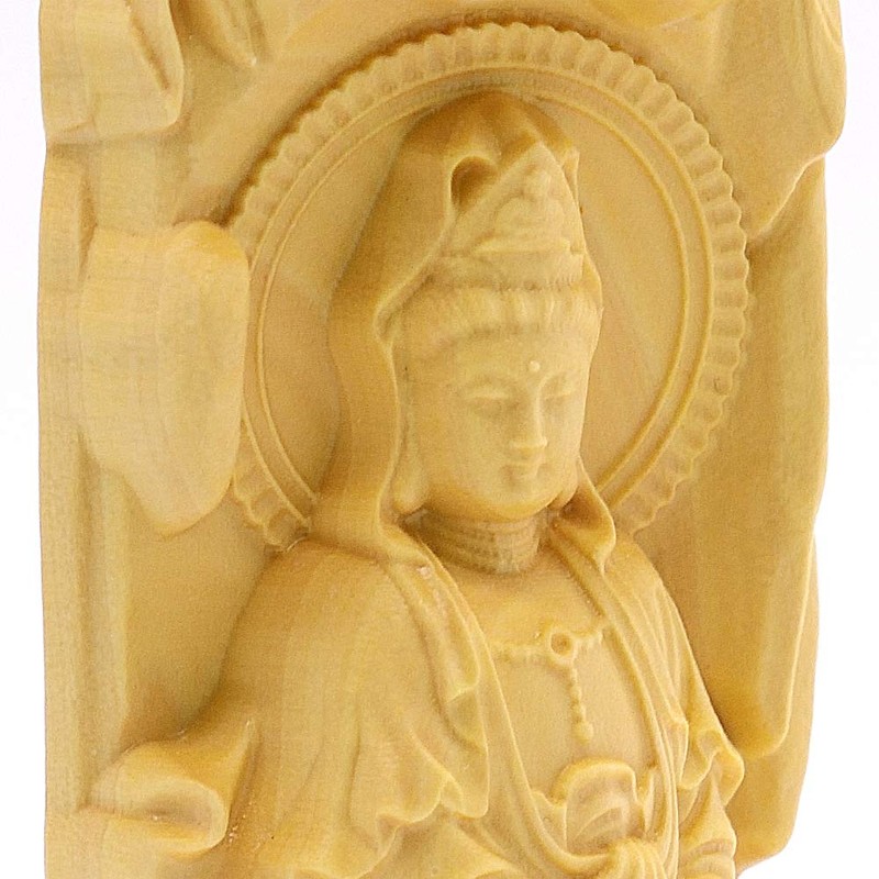 Asuniko Kwan-yin Bodhisattva Wood Carving, Tsuge Plant, Boxwood, Buddha Statue,