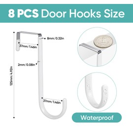 Homewit Door Hooks White Set of 8 12.5 cm - Door Hooks for Hanging Space Saving for Hanging Towels, Bathrobes, Clothes Hangers for Bathroom, Dorm, Bunk Bed