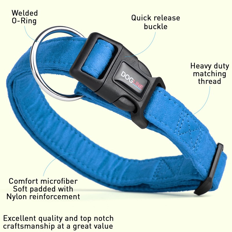 Dogline M8004-2 Collar de Microfibra, Mediano, Azul