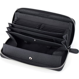 LUCKYSGY Multi-functional Wallet, Women's, Cowhide Leather, Receipts, Smooth Storage, Long Wallet, Women's, Genuine Leather, Large Capacity, 18 Cards, Easy to Distinguish, Round Zipper, Bill