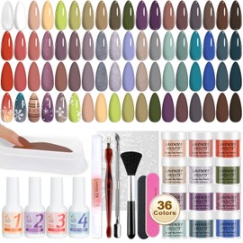 Lavender Violets 48 Pcs Acrylic Dip Powder Nail Kit Starter 36 Colors Dipping Powder Liquid Set Nude Morandi Glitter Manicure Tools French Nail File Stickers Cuticle Oil Recycling Tray Full Range B5X1