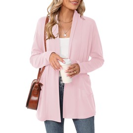 Rapbin Womens Cardigans Lightweight Long Sleeve Open Front Cardigans for Women UK Ladies Boyfriends Cardigans for Autumn Winter with Pockets(Light Pink,M)