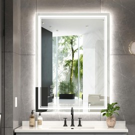 Ratsamee 24x32 3 Colors Led Mirror for Bathroom with Front Light and Backlit,Dimmable Anti Fog Wall Bathroom Mirror with Led Lights, Water Proof, Decor Vanity Mirror