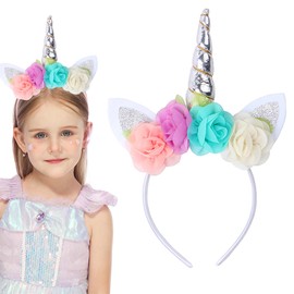 Unicorn Headband, Unicorn Headband with Ears and Flowers, Children's Birthday Headband, Head Accessories, Party Decoration, Hair Accessories for Easter, Birthday, Party, Carnival