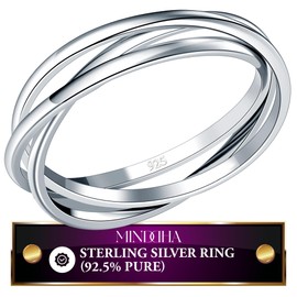 MINDDHA Silver Rings| Silver Rings for Women| Fidget Ring| Stacking Rings| Anxiety Ring| 14K White Gold Plated Rings- Interlocking Ring for Women and Men - 2mm Each Band Size 4