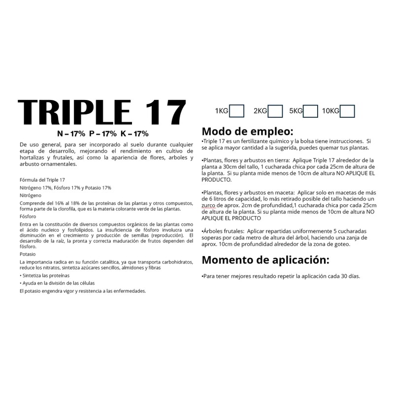 Triple 17 Abono Premium Para Plantas 1kg