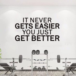 VODOE It Never Gets Easier You Just Get Better Wall Stickers Inspirational Gym Wall Decals Motivational Quotes Wall Art Decals Vinyl Yoga Exercise Sports Positive Fitness Garage Wall Decor 21"X11"