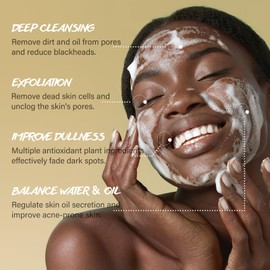 Turmeric Exfoliating Face Wash Vitamin C Facial Cleanser Microdermabrasion Exfoliator Face Scrub Foaming Cleanser Removing Blackhead Acne Moisturizing Soft Natural Skin Care for Women Men