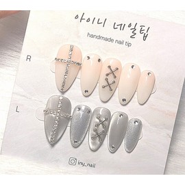 [In-Store Special Discount] 2 Color Hip Cross Handmade Nail Tips - Ballerina / [입점초특가할인]2컬러 힙한 십자가 수제네일팁 - 발레리나