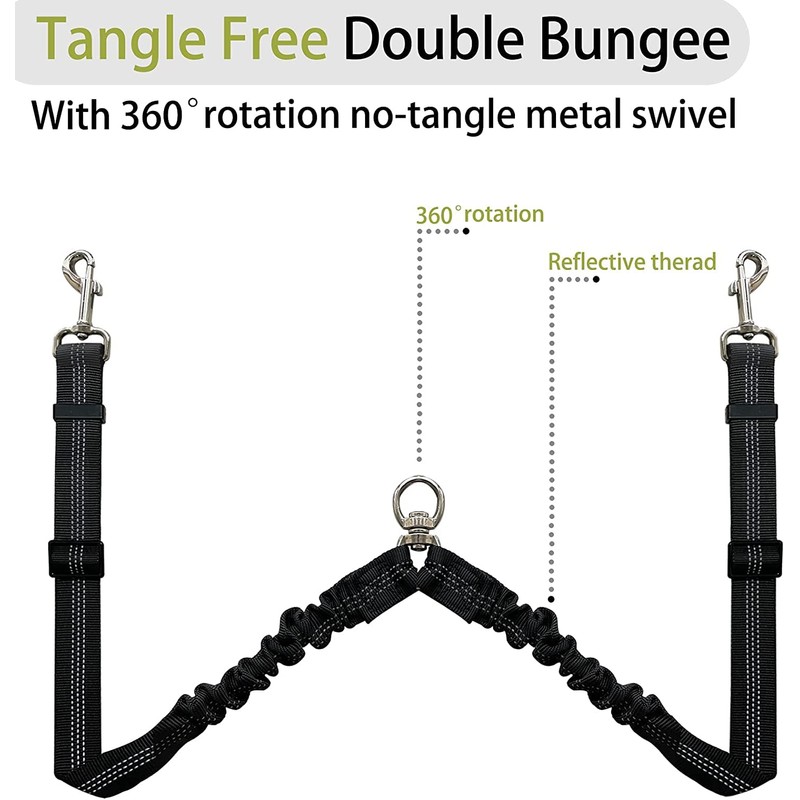 Zhilishu Dual Dog Leash Coupler - 360 No Tangle Double