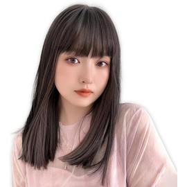BrightLala hf1780-GRE Wig, Medium, Full Wig, Semi-Long, Women's, Inner Color, Blonde Hair, With Bangs