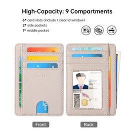 Teskyer Mini Wallet Men's Small Card Case, PU Leather Slim Card Case, RFID Protection, Minimalist, with ID Window and Quick Access Compartment, Lichee Beige, Minimalist