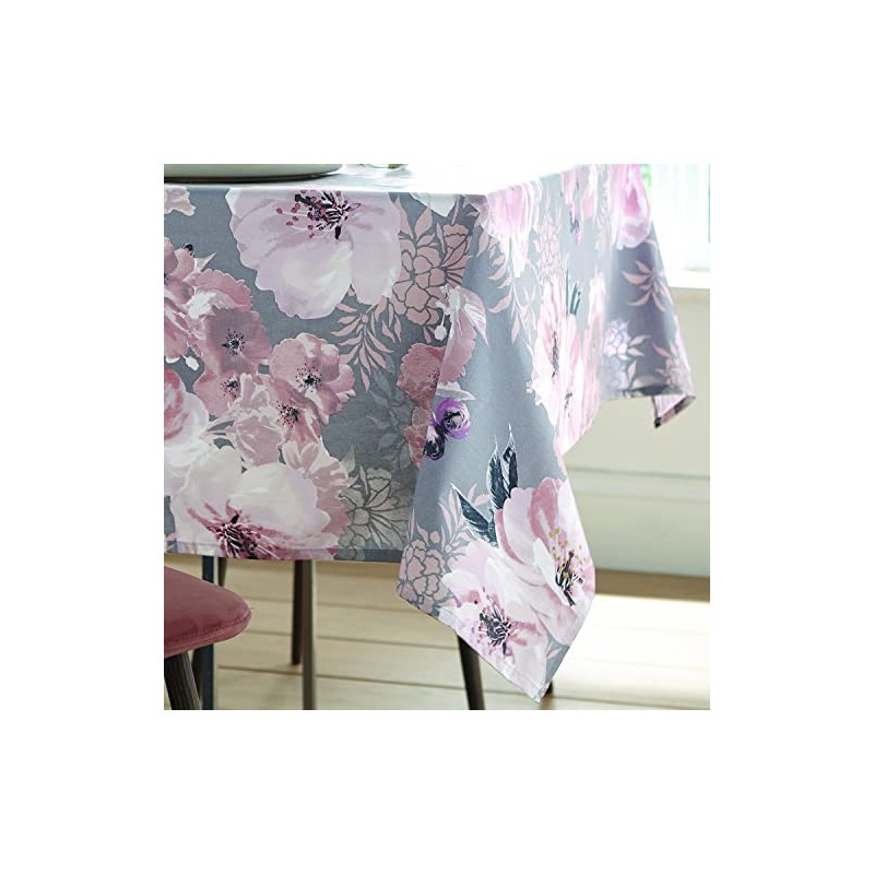 Catherine Lansfield Dramatic Floral137x229cm Wipe Clean Cotton Table Cloth Grey,