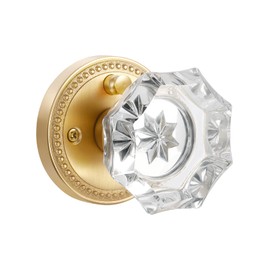 SORWDUERM Gold Door Knobs Crystal Door Knob Interior Satin Brass Privacy Brushed Gold Door Knob for Bedroom and Bathroom Glass,Zinc Alloy 1 Pack