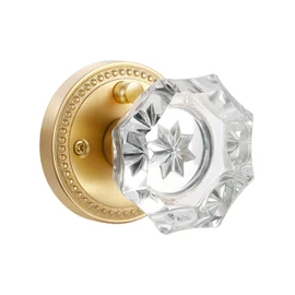 SORWDUERM Gold Door Knobs Crystal Door Knob Interior Satin Brass Privacy Brushed Gold Door Knob for Bedroom and Bathroom Glass,Zinc Alloy 1 Pack