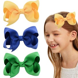 YOCDNOV Pack of 6 Bow Hair Clips - Ponytail Clips 3 Inches, Duckbill Hair Bow for Teenage Girls Hair Accessories (Small Blue + Dark Green + Orange)