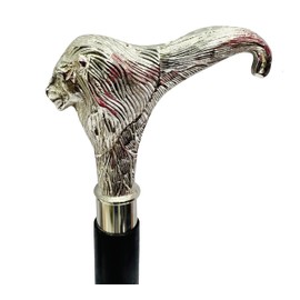 Shazia Nautical Siver Brass Lion Handle Cane Black Wooden Walking Stick Cane Handcrafted Wood Perfect Offering Cane for Men Women Senior Cane 3 Fold Fancy Cane, Standard