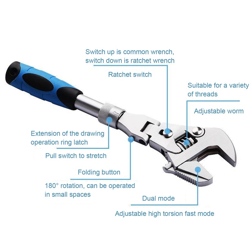 Flexhead Adjustable Wrench 10 to 12in Ratcheting Spanner with Retractable