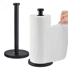 Paper Towel Holder, Black Roll Holder Organizer, Steady Countertop Paper Towel Holder with Weighted Base for Kitchen Roll Holder (Black)