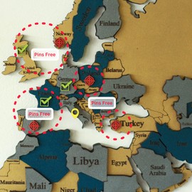 iwa concept 3D Wooden World Map | Wood Wall Map | Housewarming Gift | Anniversary Present Push Pin World Map | Ideal Office Decor | Wooden Travel Map | Birthday Gift (Gold, Medium 39 x 24 inches)