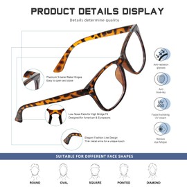 Jectieey Reading Glasses for Women Men - Anti Glare Computer Readers Blue Light Blocking Glasses,Sturdy Eyeglasses(Leopard, 4.0)